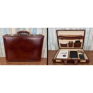 Vintage Firenze Italian Leather Hard Shell Attache Briefcase Brown Combo Lock
